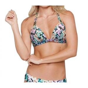 NEW ZALI plunge triangle halter bikini top in eden